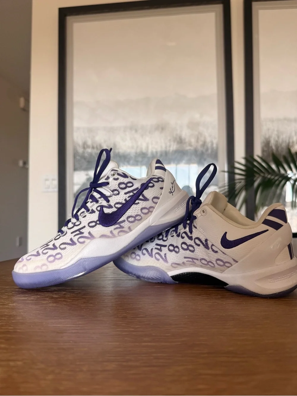 Nike Kids White & Purple Basketball Sneakers with Numeric Print
